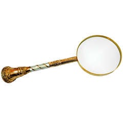 Early 20th Century Parasol Handle of Vermeil and Mother-of-Pearl Magnifying Glass