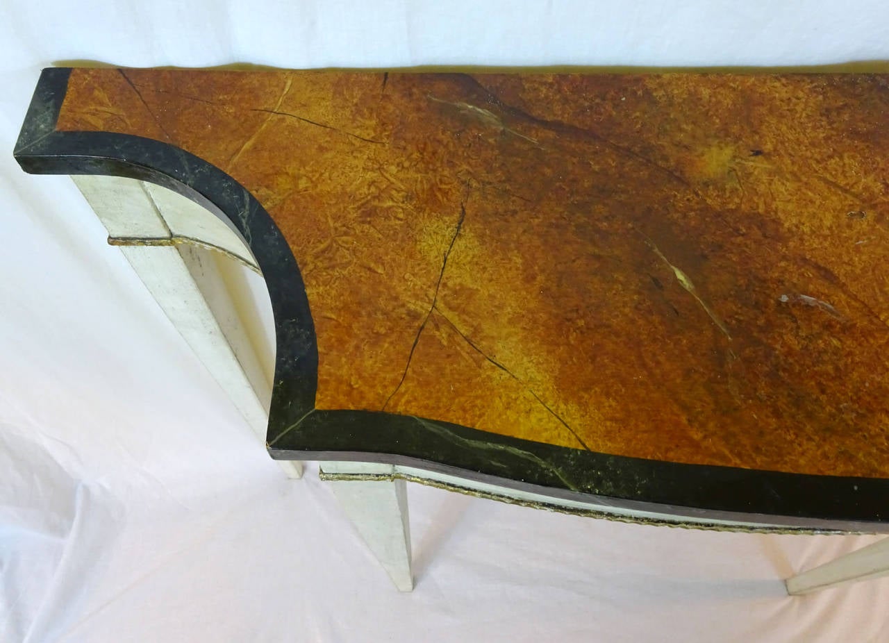 Mid-20th Century Painted Console with Faux Brown Marble Top In Good Condition In Dallas, TX