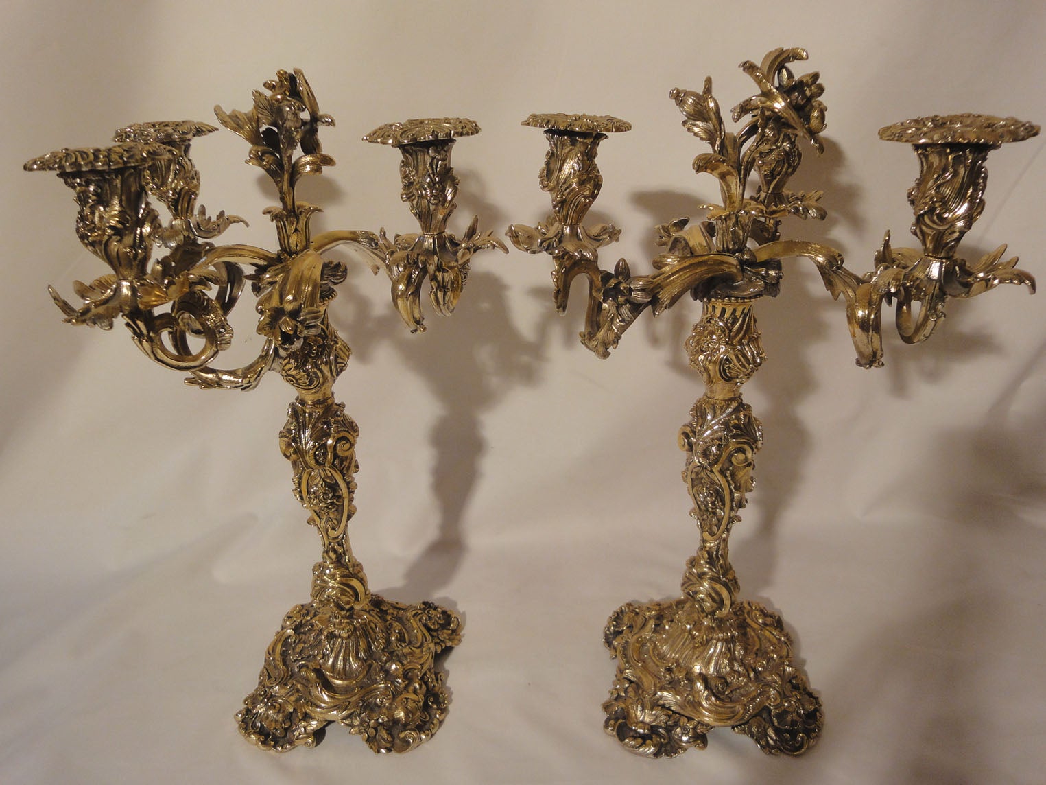 Pair of English Bronze 3-Light Candelabras For Sale