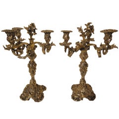 Pair of English Bronze 3-Light Candelabras