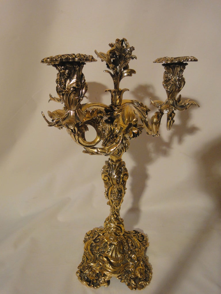 Pair of English Bronze 3-Light Candelabras In Good Condition For Sale In Dallas, TX