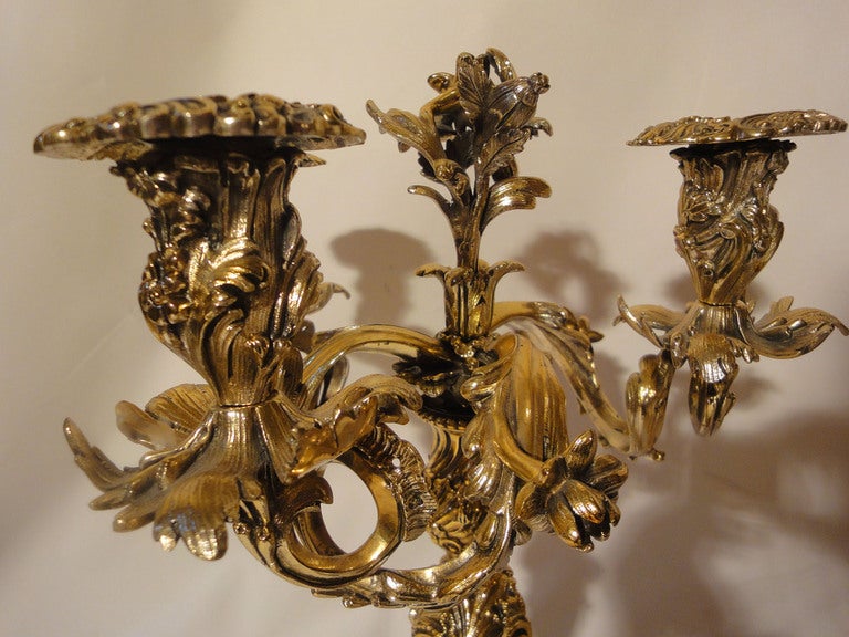 19th Century Pair of English Bronze 3-Light Candelabras For Sale