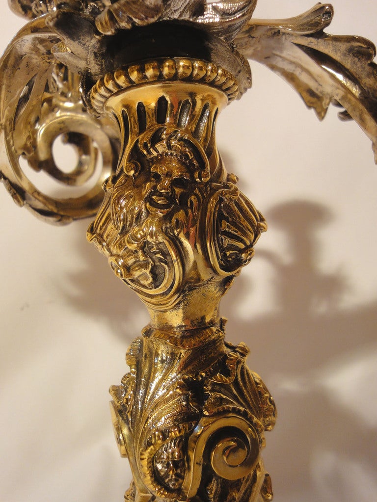 Silver Pair of English Bronze 3-Light Candelabras For Sale