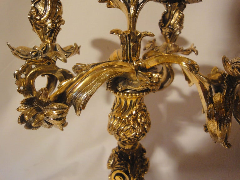 Pair of English Bronze 3-Light Candelabras For Sale 4