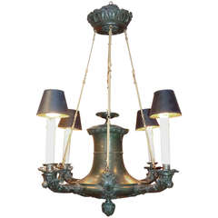 Antique Early 19th c. Bronze Finish Empire Chandelier