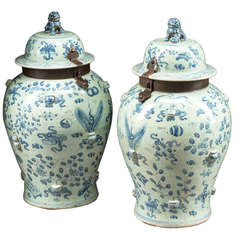 Pair of 19th Century Chinese Blue & White Porcelain Tea Jars