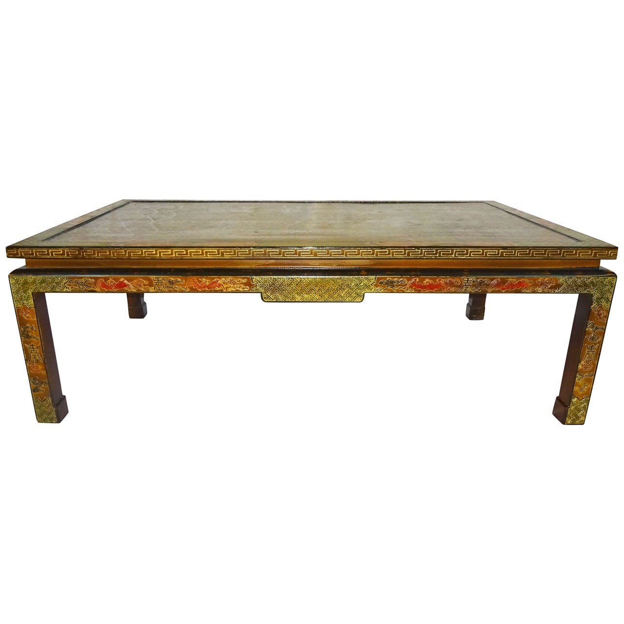 19th Century Chinese Panel Cocktail Table on Later French Base