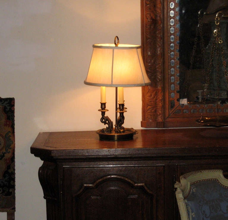 20th Century Bronze 3-Light Lamp with Dolphins