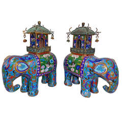 Pair of Mid-century Chinese Cloisonné Elephants