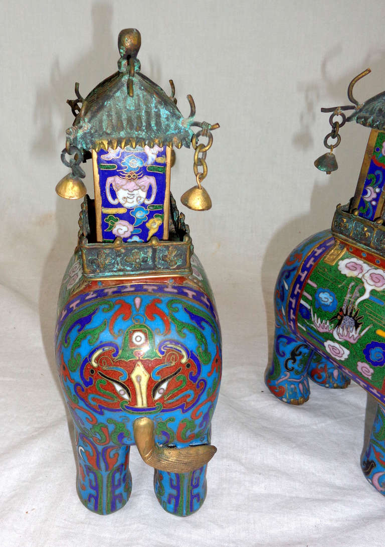 Pair of Mid-century Chinese Cloisonné Elephants In Excellent Condition In Dallas, TX
