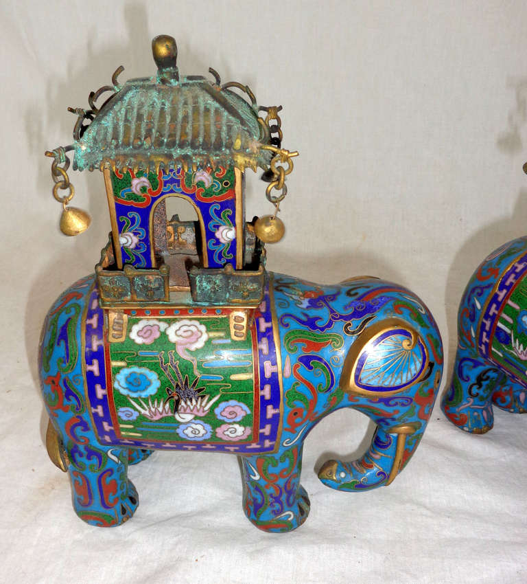 20th Century Pair of Mid-century Chinese Cloisonné Elephants