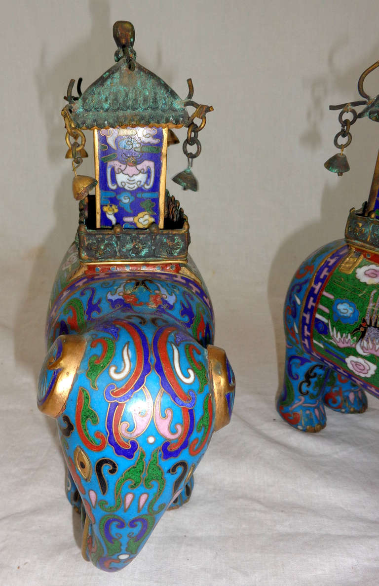 Pair of Mid-century Chinese Cloisonné Elephants 1