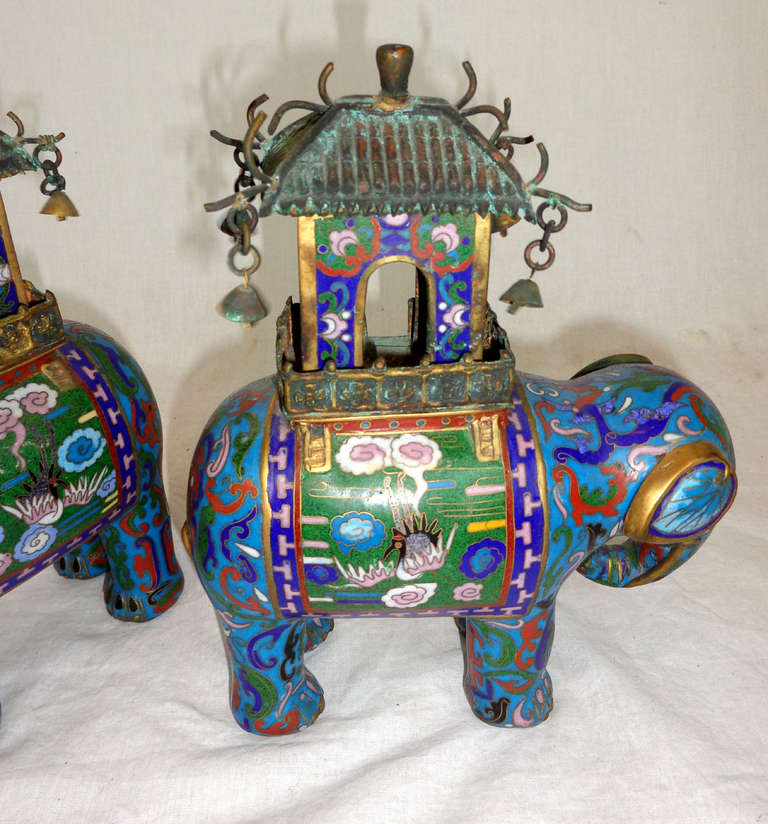 Pair of Mid-century Chinese Cloisonné Elephants 2