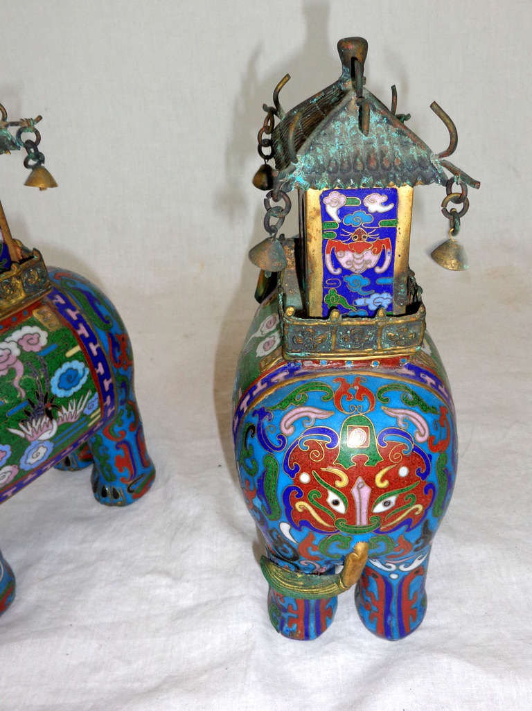 Pair of Mid-century Chinese Cloisonné Elephants 3