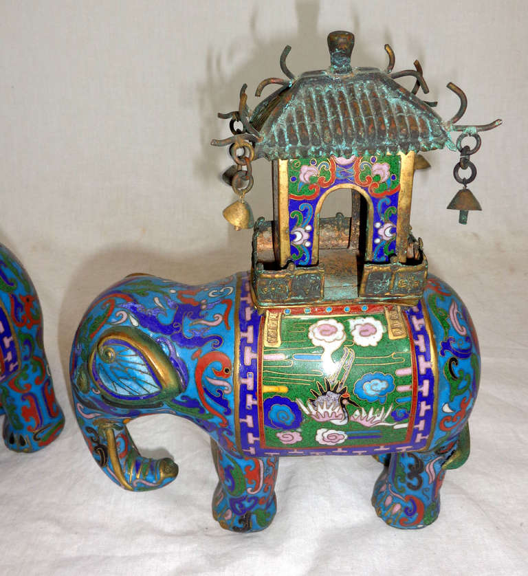 Pair of Mid-century Chinese Cloisonné Elephants 4
