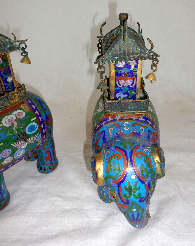 Pair of Mid-century Chinese Cloisonné Elephants 5