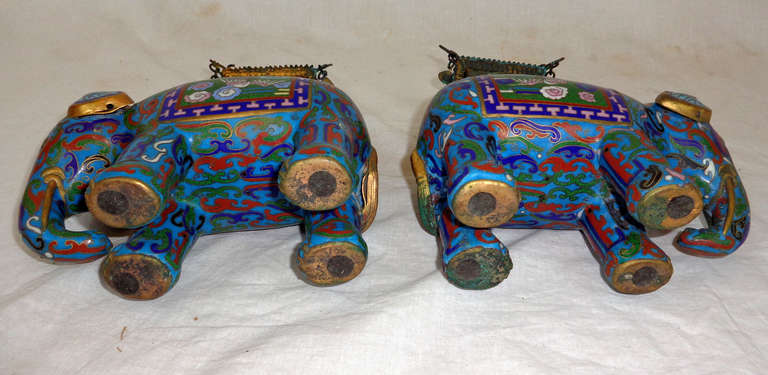 Pair of Mid-century Chinese Cloisonné Elephants 6