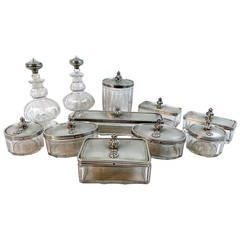 Antique Set of Eleven French Silver, Silver Gilt, and Cut-Glass Vanity Articles