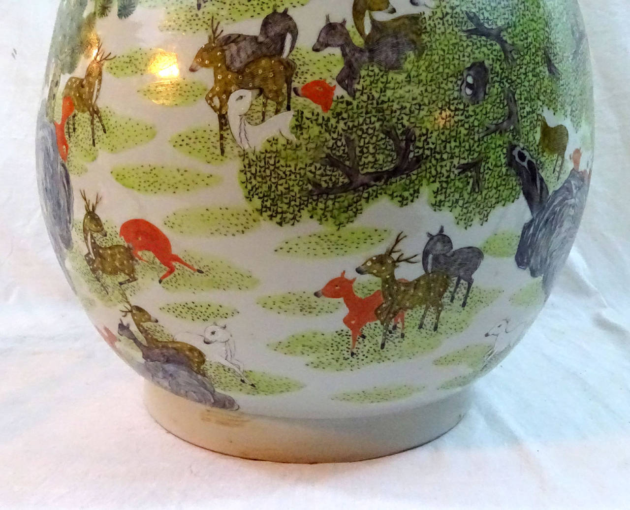 20th Century Chinese Porcelain Jar with Red Deer Head Handles 1