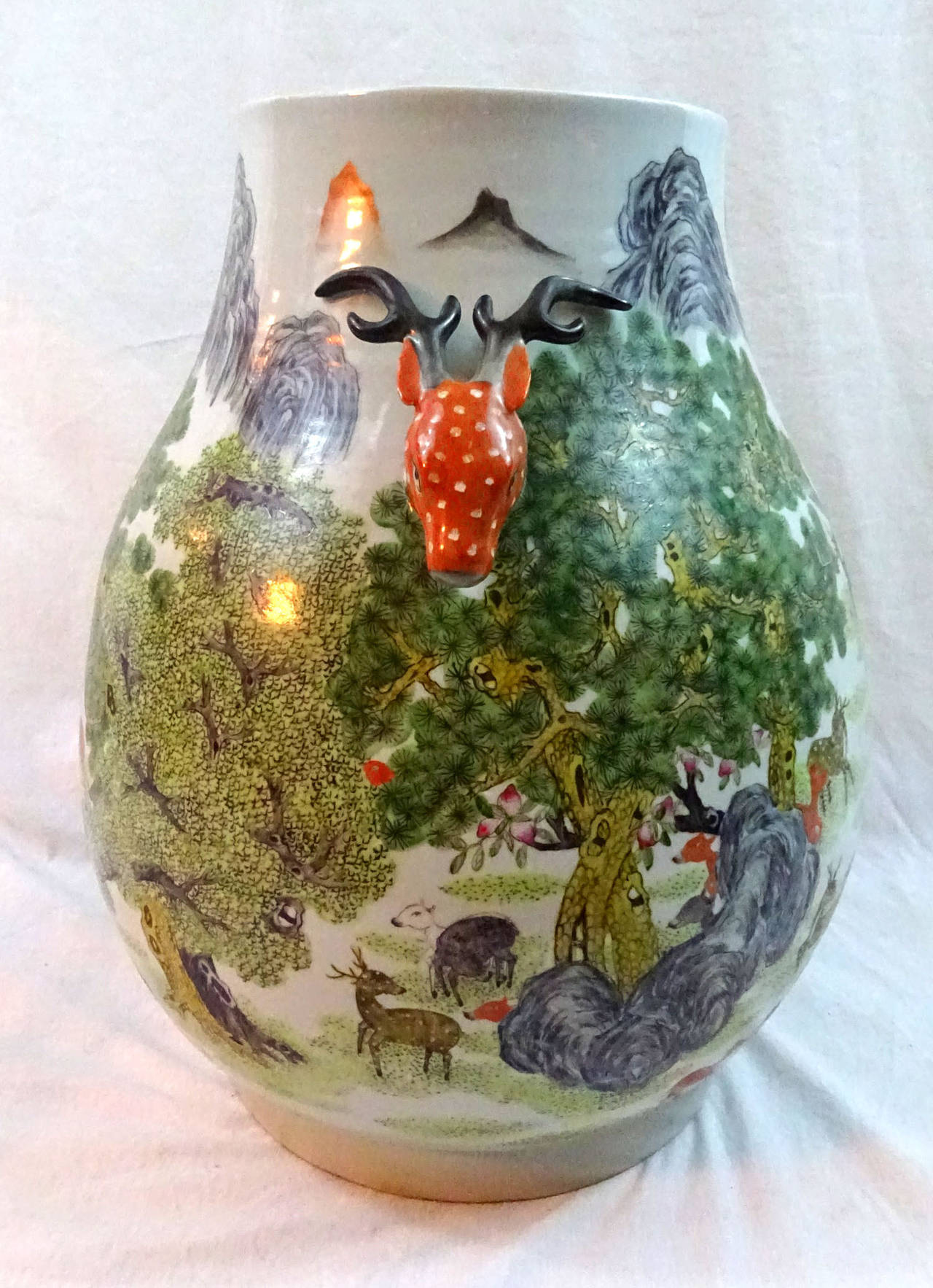 20th Century Chinese Porcelain Jar with Red Deer Head Handles 2