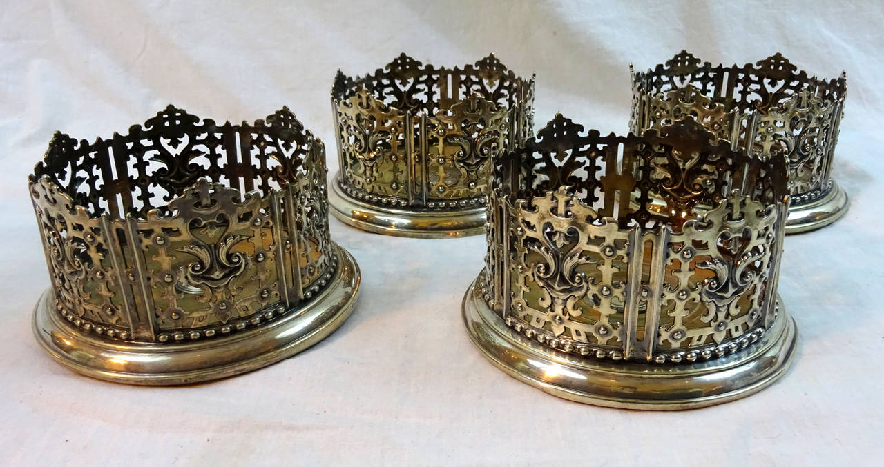 Mid-19th Century Set of Four Silver Plated Wine Coasters by Elkington & Co. 4