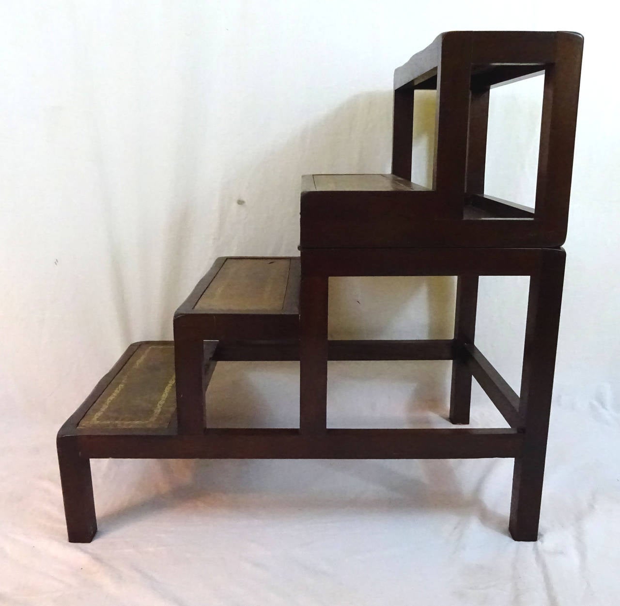 Mahogany and embossed leather metamorphic side table that folds into library steps 28