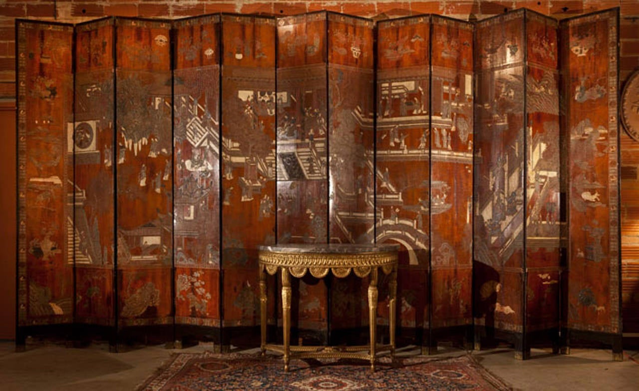 Qing Early 18th Century Chinese Coromandel Large 12-Panel Screen