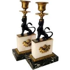 Pair of Marble and Metal Candlesticks