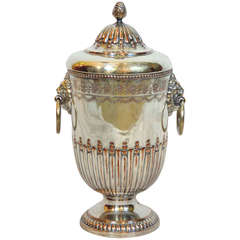 Silver Lidded Urn with Lion's Mask Handles
