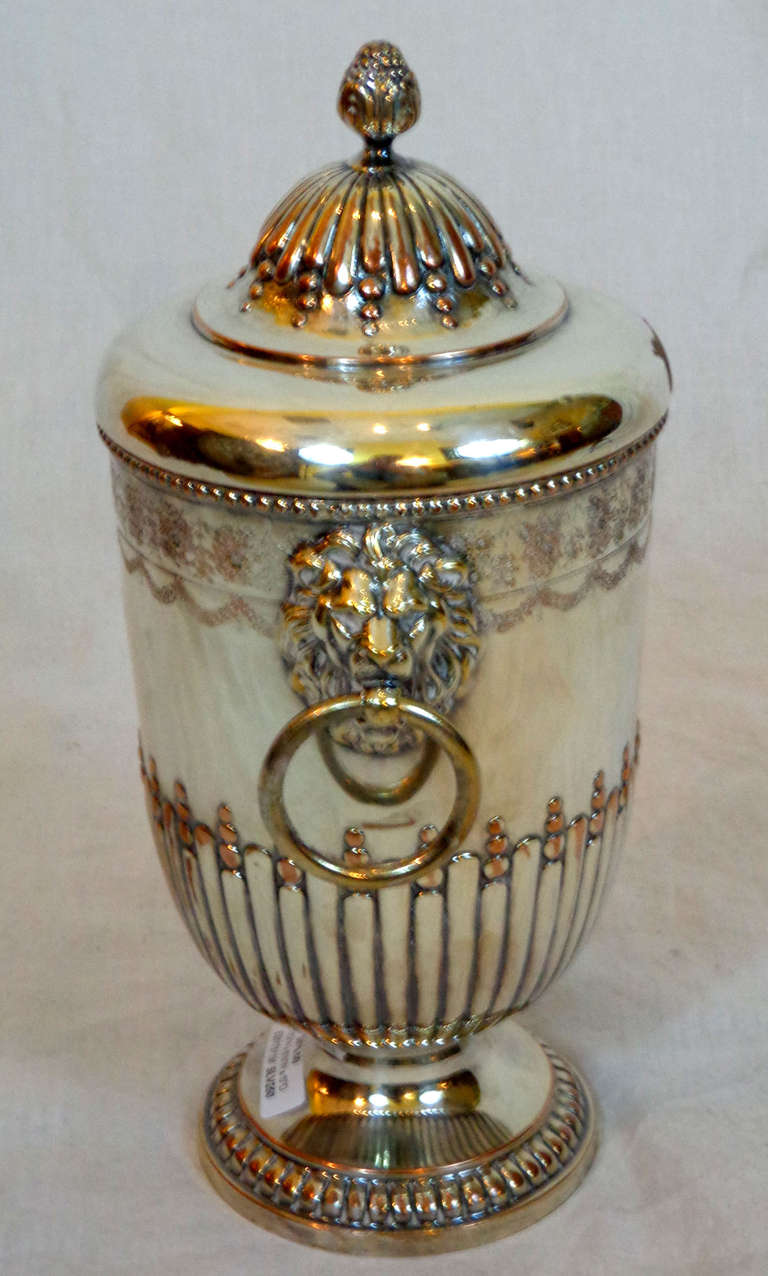 Silver Plate Silver Lidded Urn with Lion's Mask Handles