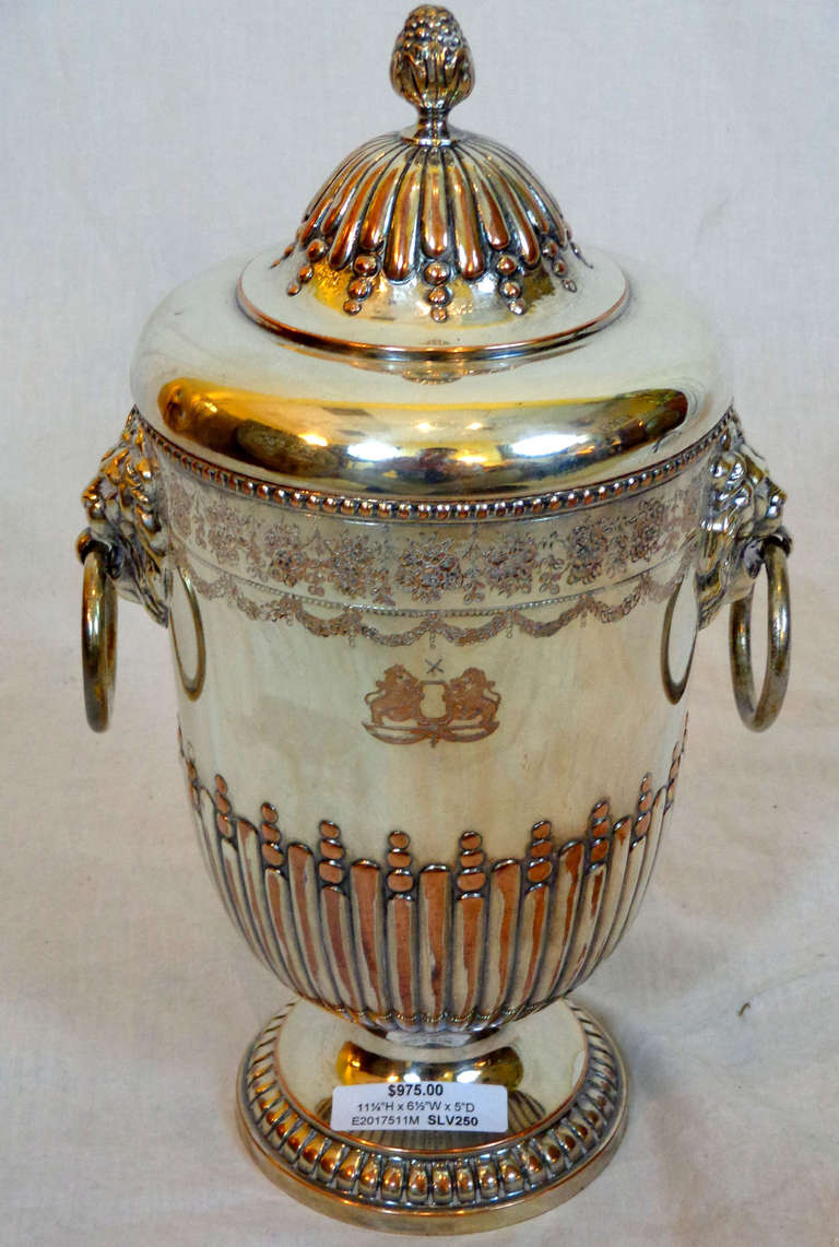 Silver Lidded Urn with Lion's Mask Handles 3
