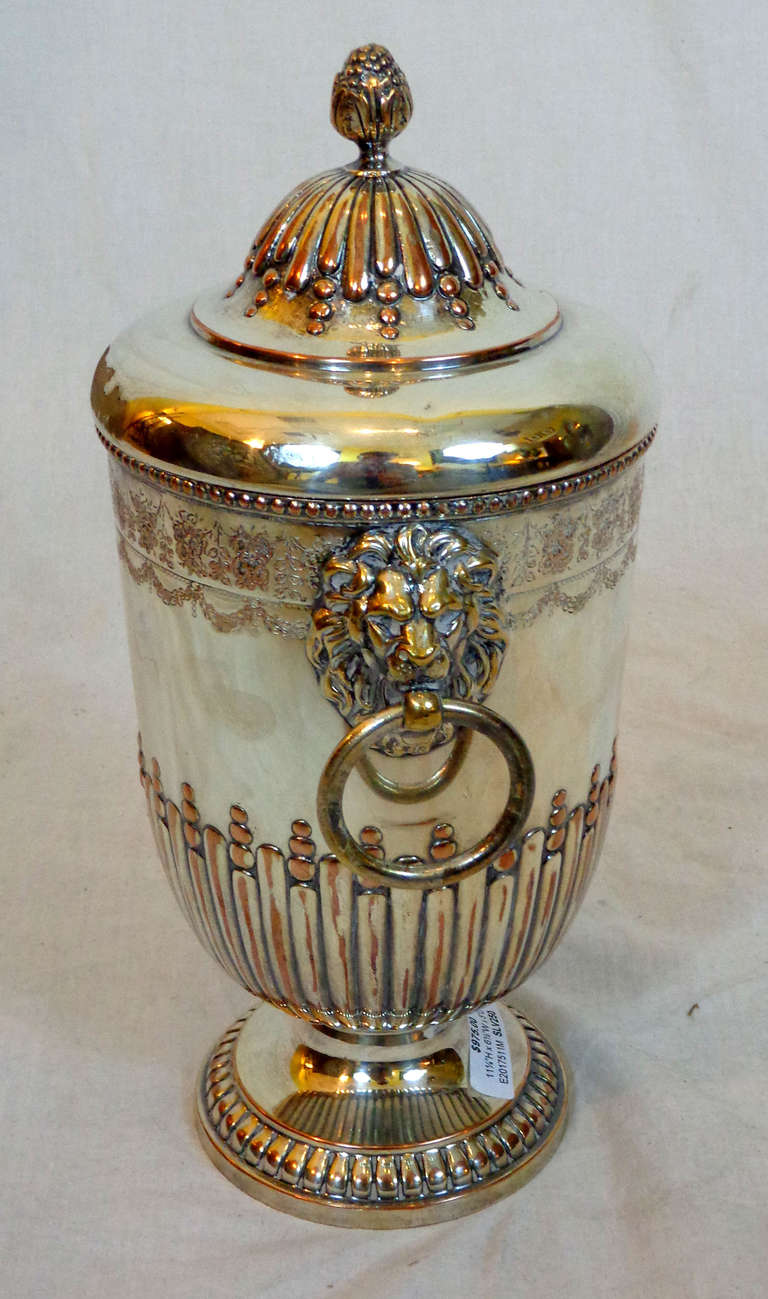 Silver Lidded Urn with Lion's Mask Handles 4