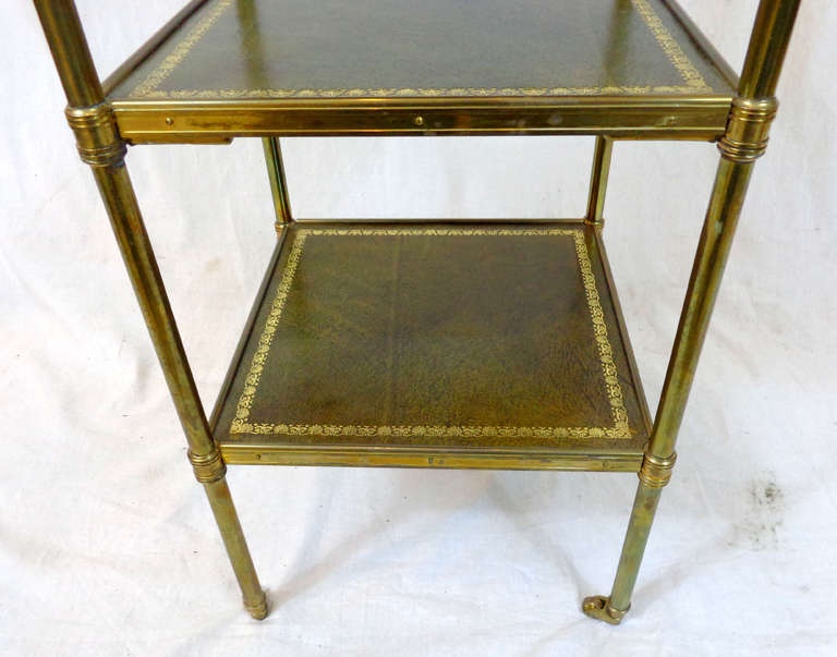 Mid-Century English Three-Tiered Brass Side Table 1