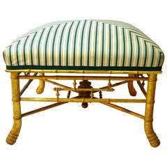 19th Century English Footstool of Faux Gilt Bamboo Inspired by Brighton Pavilion