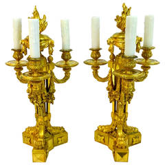 Pair of 19th Century Louis XVI Style Candelabra Lamps with Perfumiers