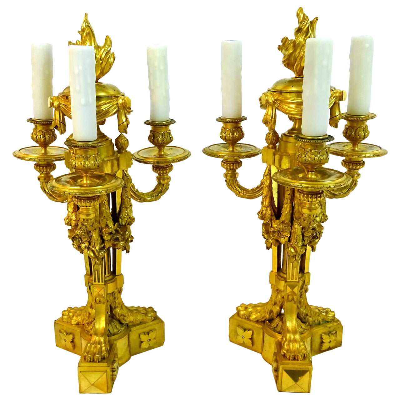 Pair of 19th Century Louis XVI Style Candelabra Lamps with Perfumiers For Sale