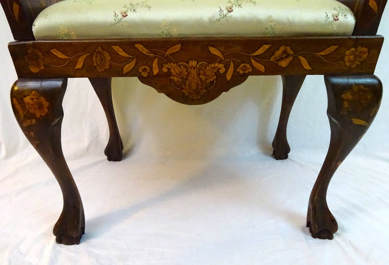 Inlaid Dutch bench with ball and claw feet and slip seat from Holland.