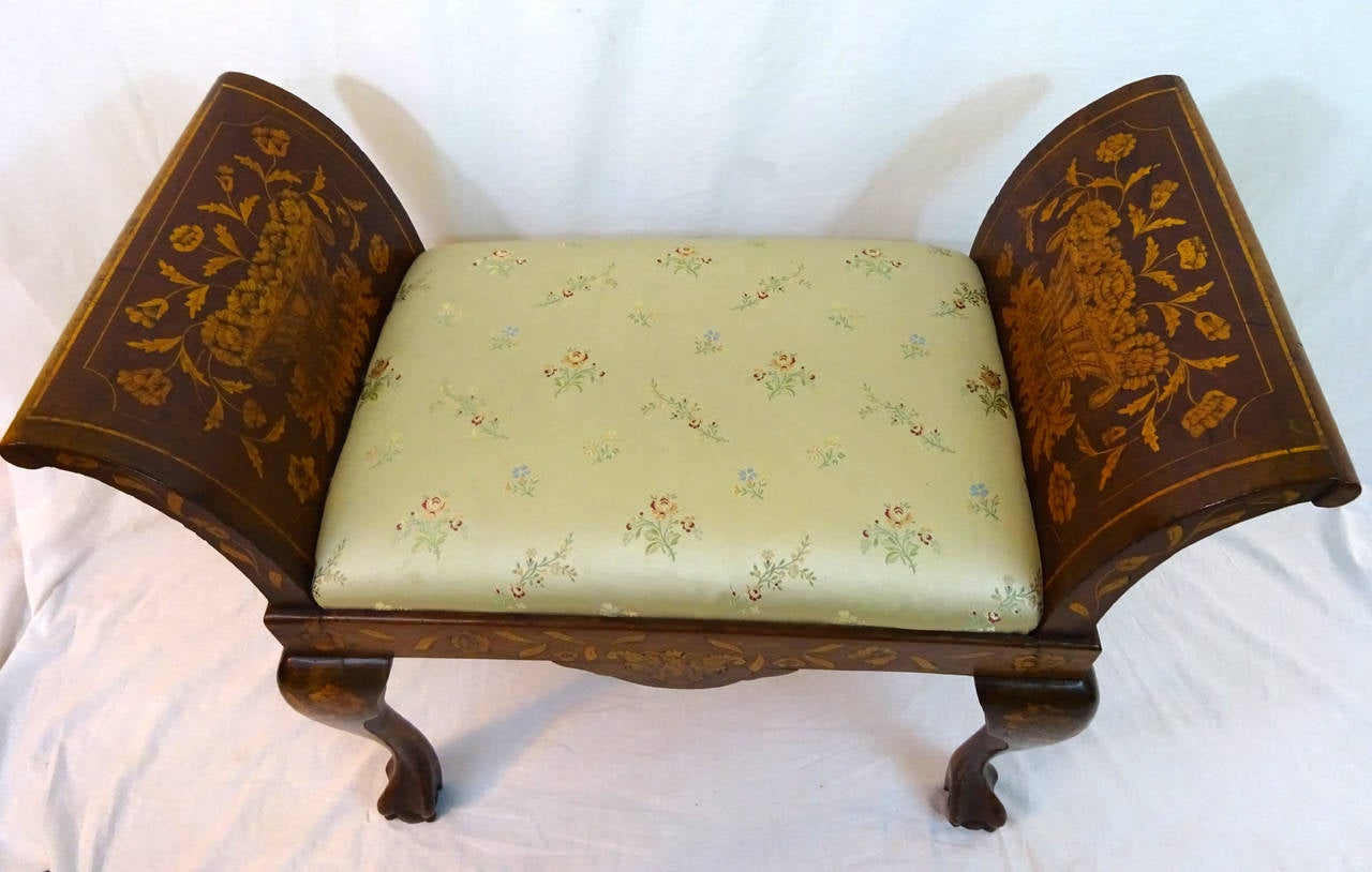 19th Century Inlayed Dutch Bench In Excellent Condition In Dallas, TX