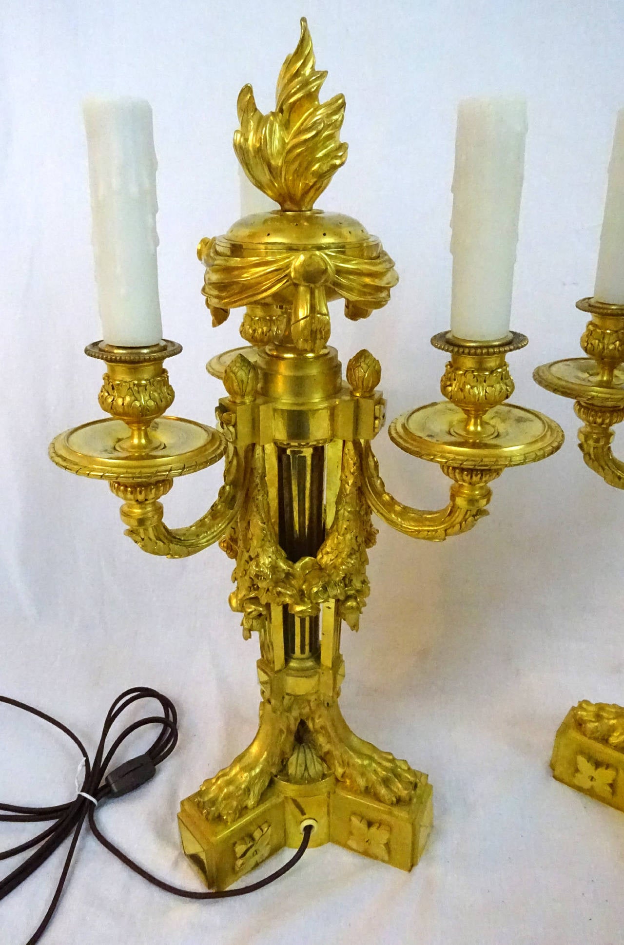 Bronze Pair of 19th Century Louis XVI Style Candelabra Lamps with Perfumiers For Sale