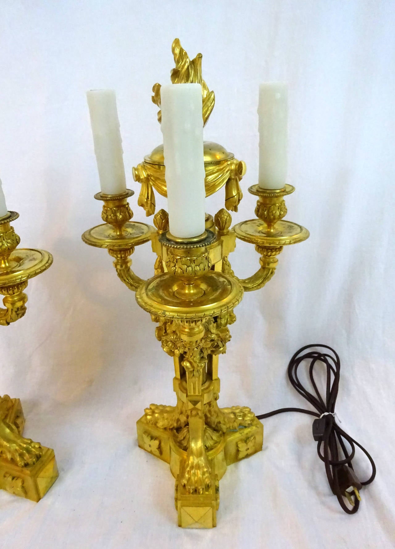 Pair of 19th Century Louis XVI Style Candelabra Lamps with Perfumiers For Sale 1