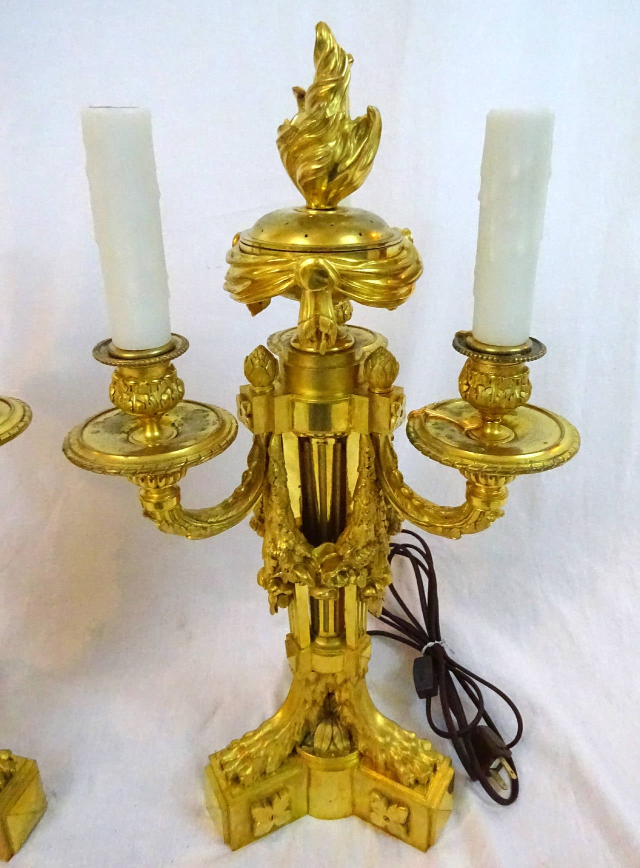 Pair of 19th Century Louis XVI Style Candelabra Lamps with Perfumiers For Sale 2
