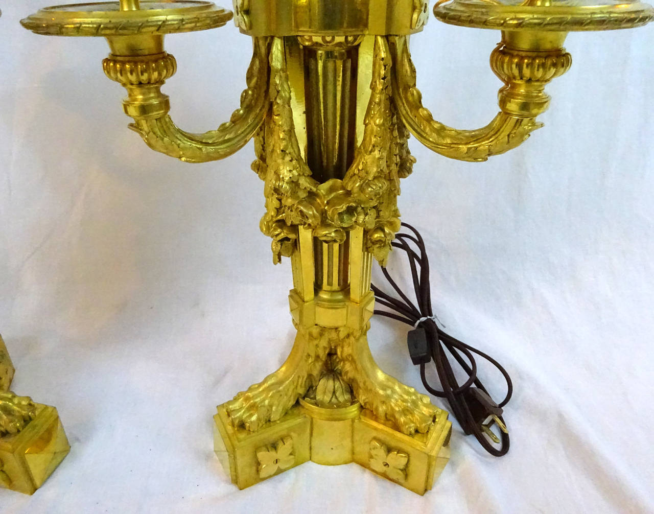 Pair of 19th Century Louis XVI Style Candelabra Lamps with Perfumiers For Sale 4