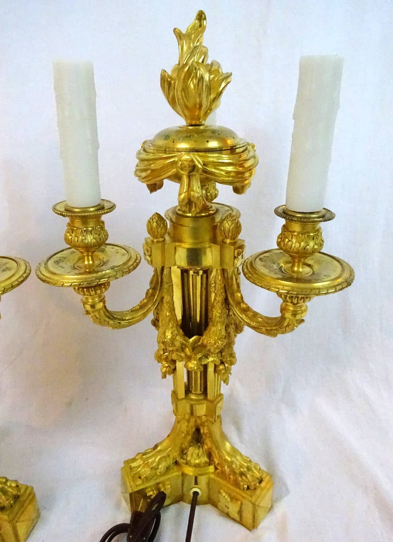 Pair of 19th Century Louis XVI Style Candelabra Lamps with Perfumiers For Sale 5