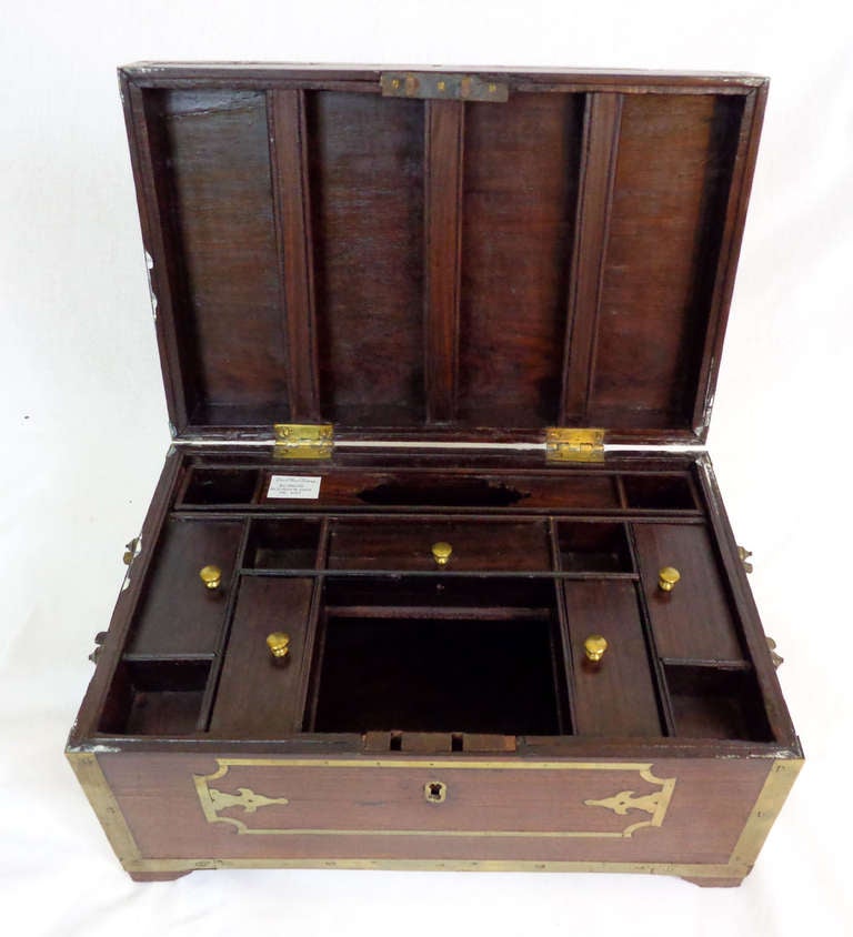 19th C. Wooden Lockbox With Brass Mounts For Sale at 1stdibs