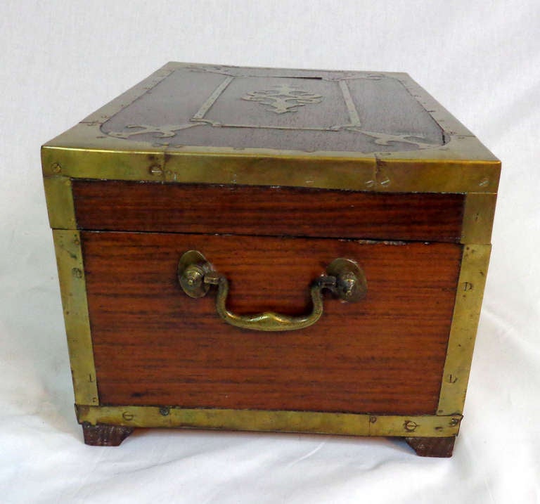 19th C. Wooden Lockbox With Brass Mounts For Sale at 1stdibs