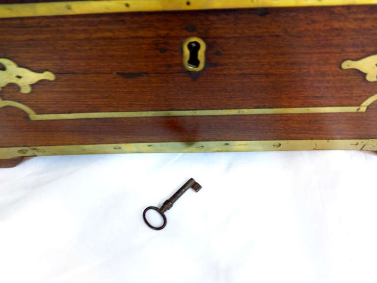 19th C. Wooden Lockbox With Brass Mounts For Sale at 1stdibs