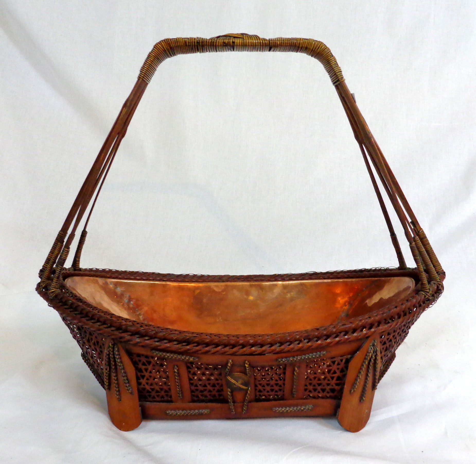 19th C. Japanese Ikebana Basket With Copper Lining For Sale