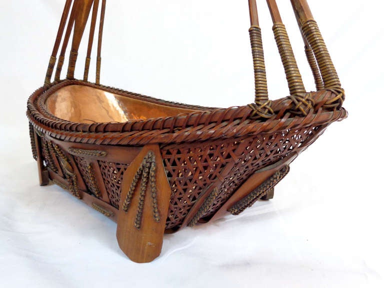 Folk Art 19th C. Japanese Ikebana Basket With Copper Lining For Sale