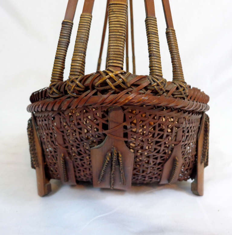 19th C. Japanese Ikebana Basket With Copper Lining In Good Condition For Sale In Dallas, TX
