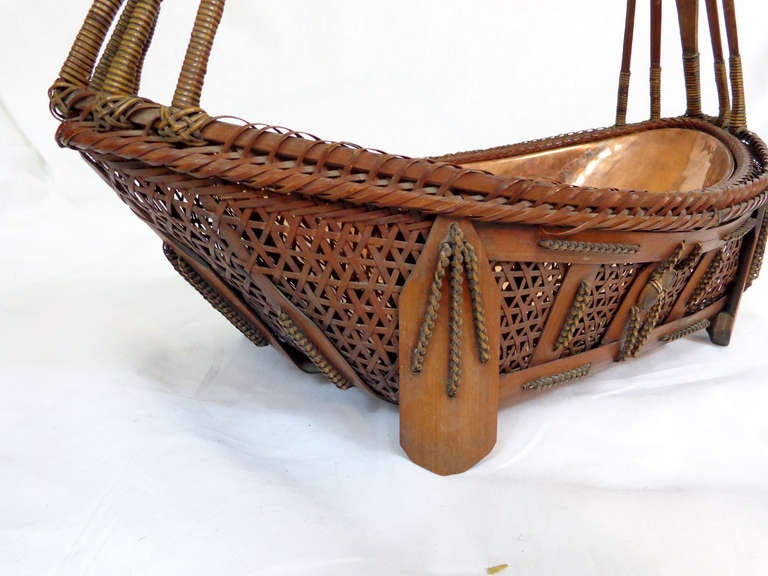 19th Century 19th C. Japanese Ikebana Basket With Copper Lining For Sale